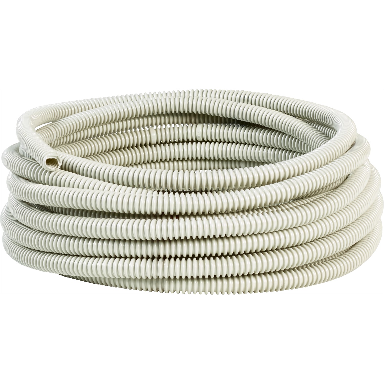 Gerolltes, hellgraues Isolierrohr EN 20, 10 m lang, für die Aufputzmontage.