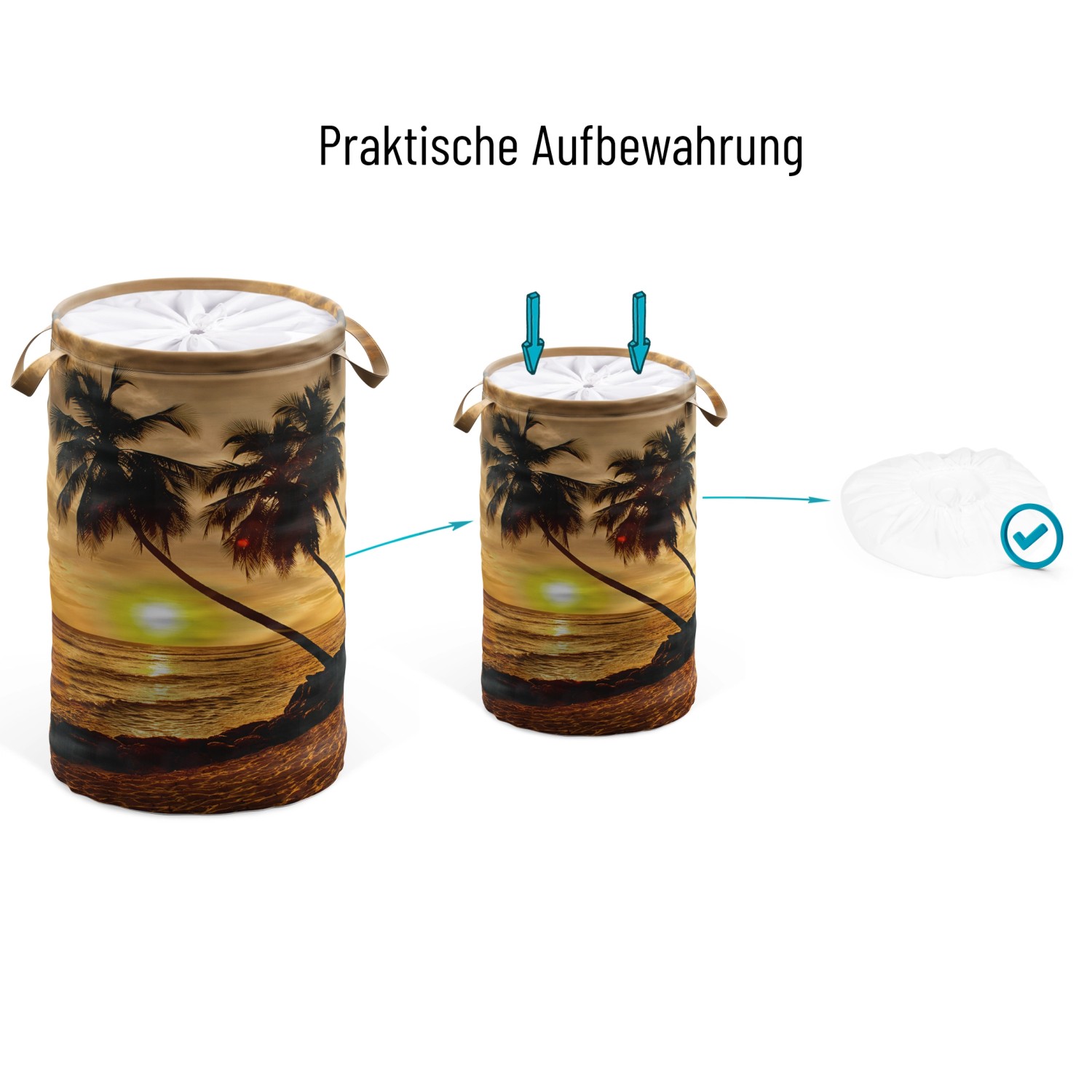 SANILO Wäschekorb Summer mit Palmenmotiv, faltbar und mit Tragegriffen.