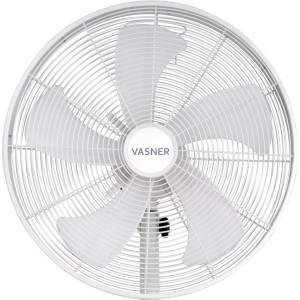 Weißer Vasner Standventilator Ventury S aus Metall mit 5 Rotorblättern und Oszillation.