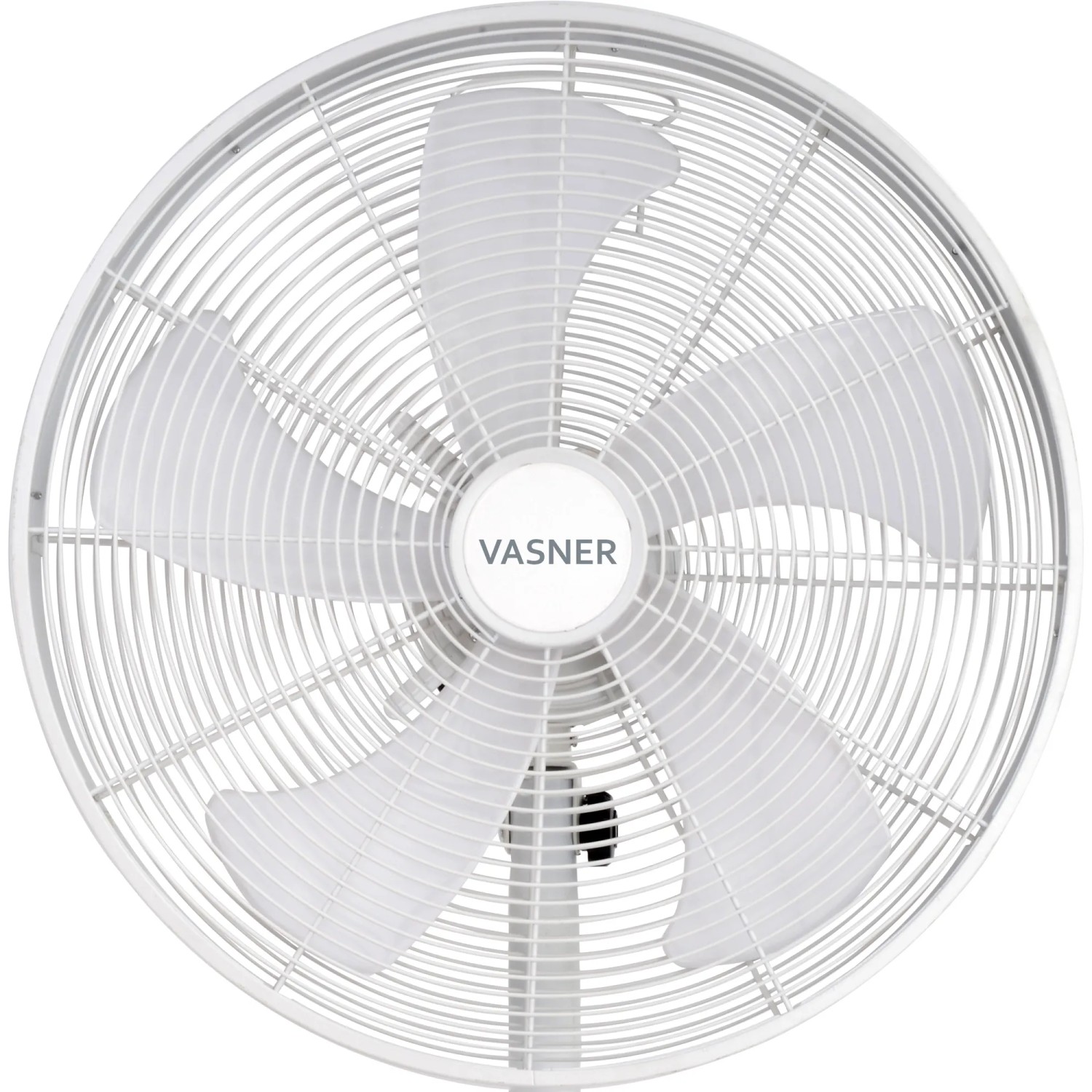 Weißer Vasner Standventilator Ventury S aus Metall mit 5 Rotorblättern und Oszillation.