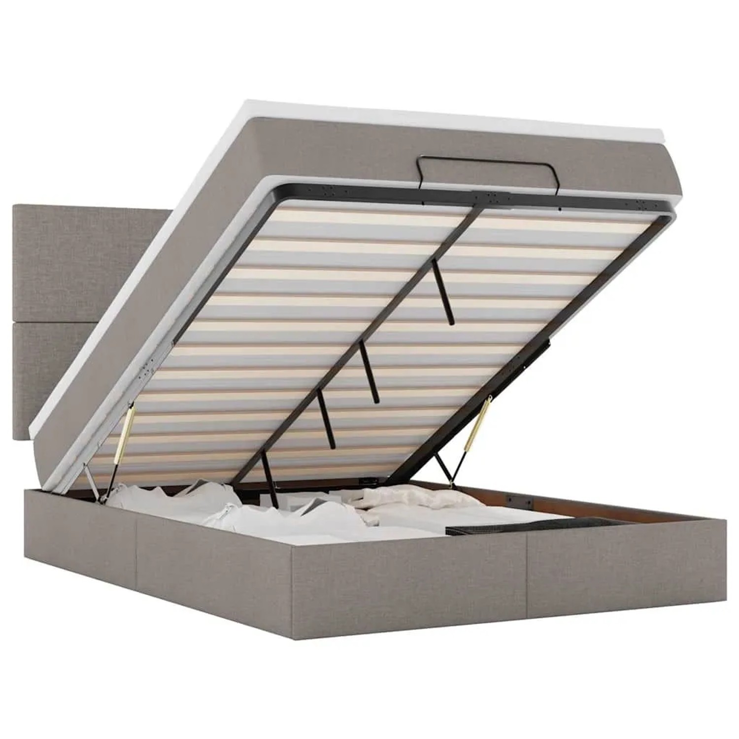 vidaXL Ottoman-Bett mit Matratze & LEDs Taupe 140x200 cm Stoff 3313931