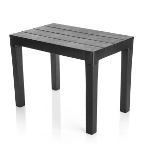 Schwarzer, rechteckiger Kunststoff-Klapptisch für Garten, Camping & Balkon. Wetterfest, kompakt, mit strukturierter Oberfläche.
