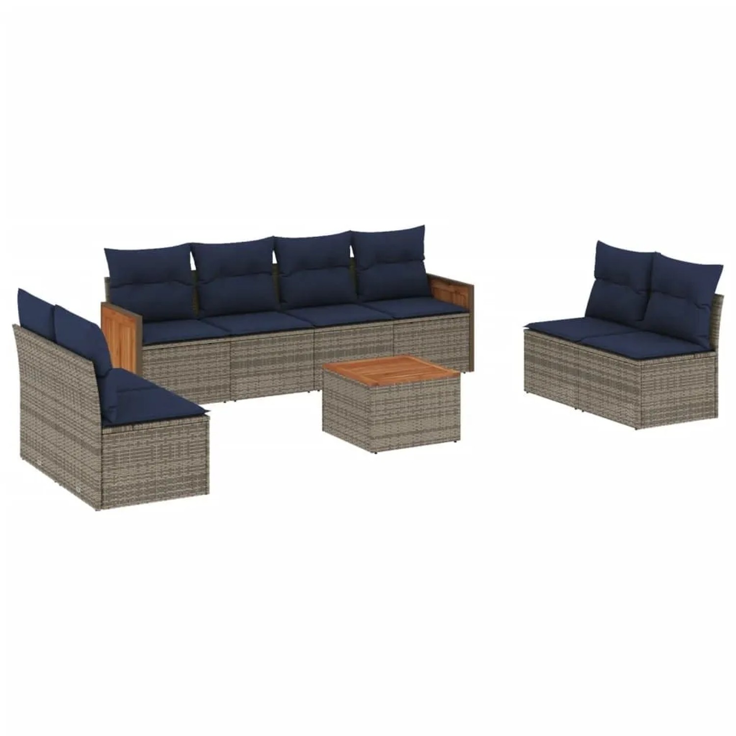 vidaXL 9-Tlg Gartensofa-Set mit Kissen Grau Polyrattan 3227580 günstig online kaufen
