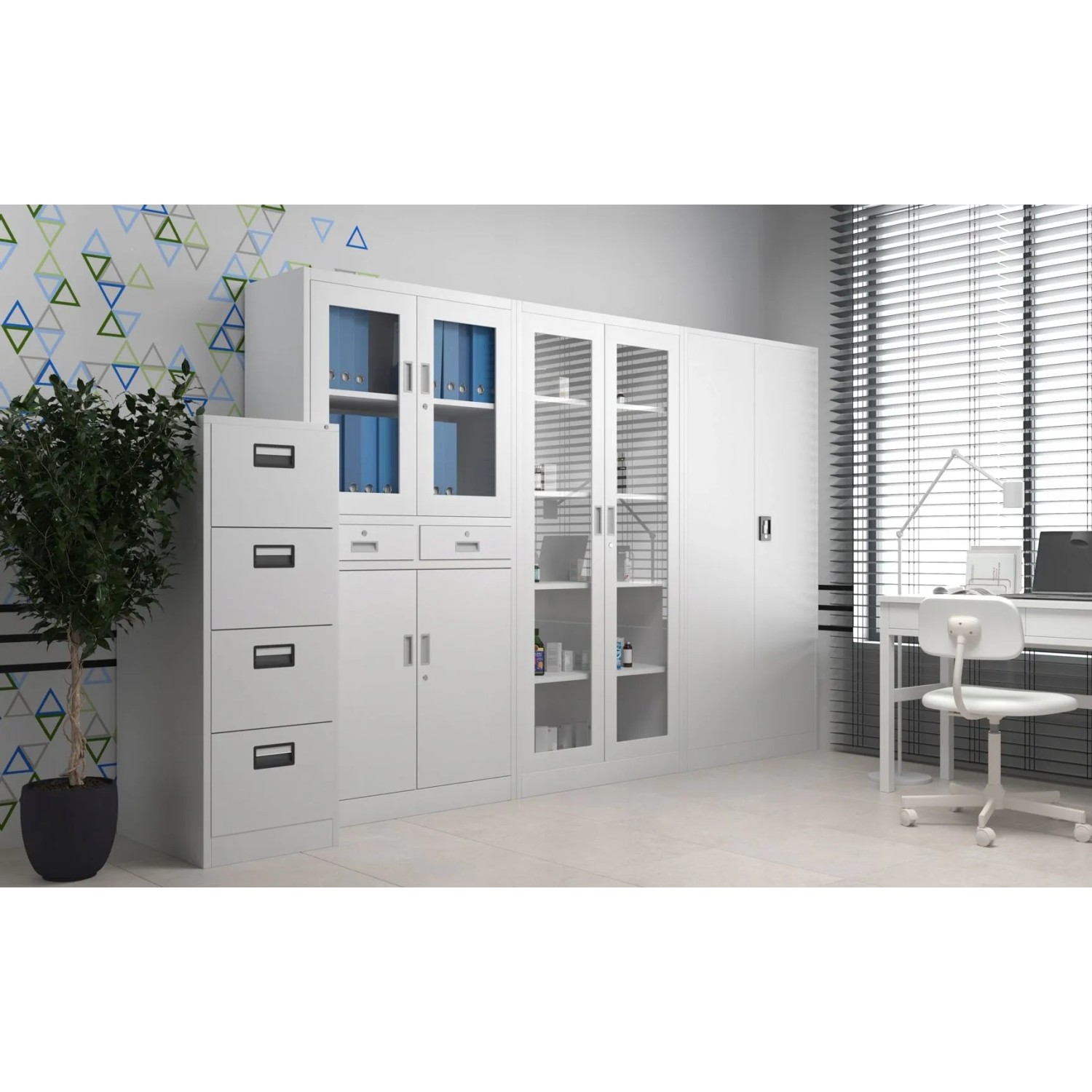 Weißer Jan Nowak Metallschrank Aktenschrank mit Zylinderschloss und Fachböden. Robuster Büroschrank für Stauraum.