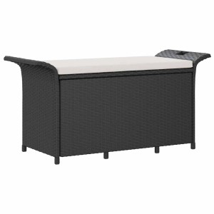 Schwarze vidaXL Gartenbank aus Rattan mit cremefarbenem Kissen, ideal für Garten und Terrasse.