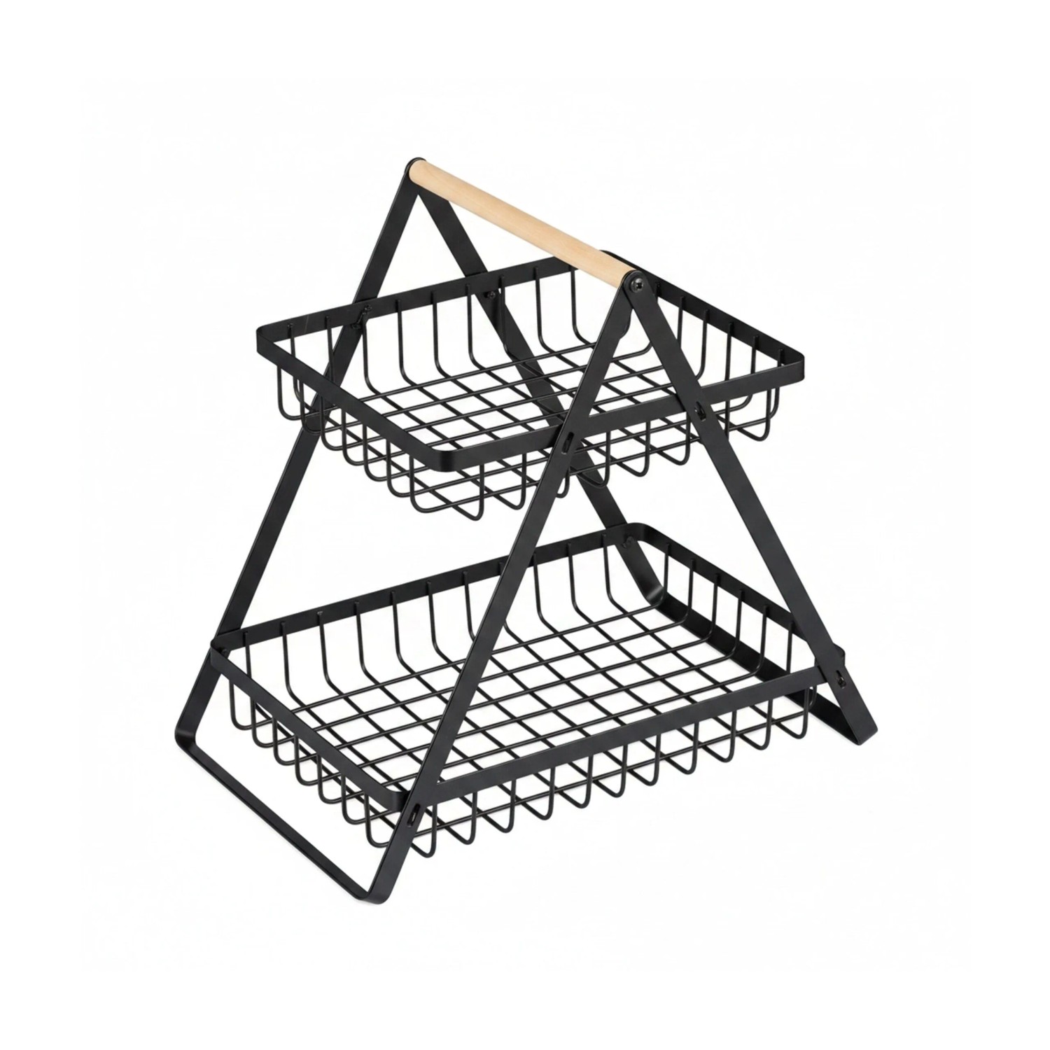 Relaxdays Obstkorb Etagere Eisen Schwarz Natur 2-stöckig Faltbar 28 cm x 29 cm x 18,5 cm 540 g