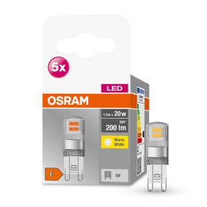 5er Set Osram LED G9 Leuchtmittel, 1,9W, warmweiß, 200 Lumen, 4,6x1,5cm.