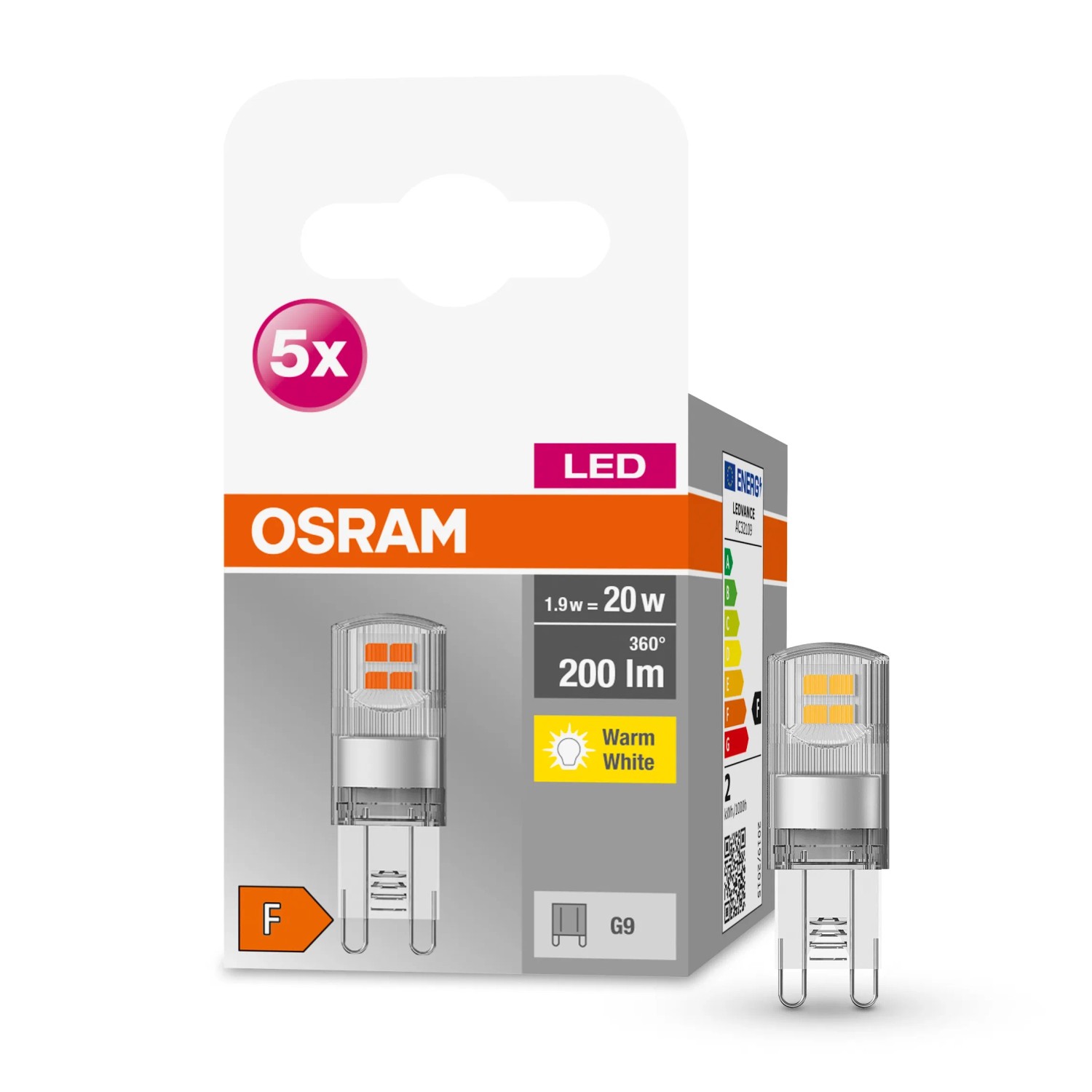 Osram LED-Leuchtmittel G9 1,9 W Warmweiß 200,m 5er Set 4,6 x 1,5 cm (H x Ø)