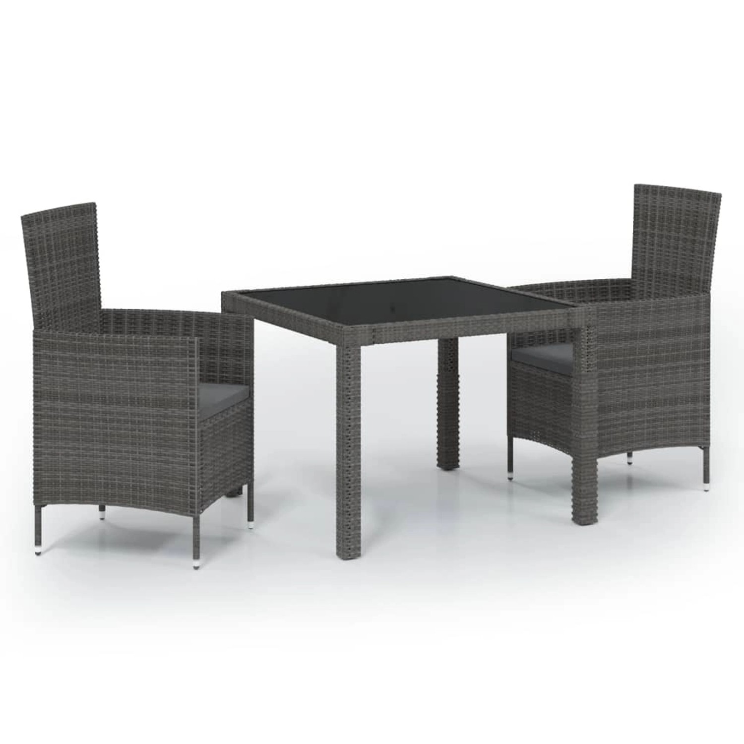 vidaXL 3-tlg Garten-Essgruppe mit Auflagen Poly Rattan Grau Modell 2