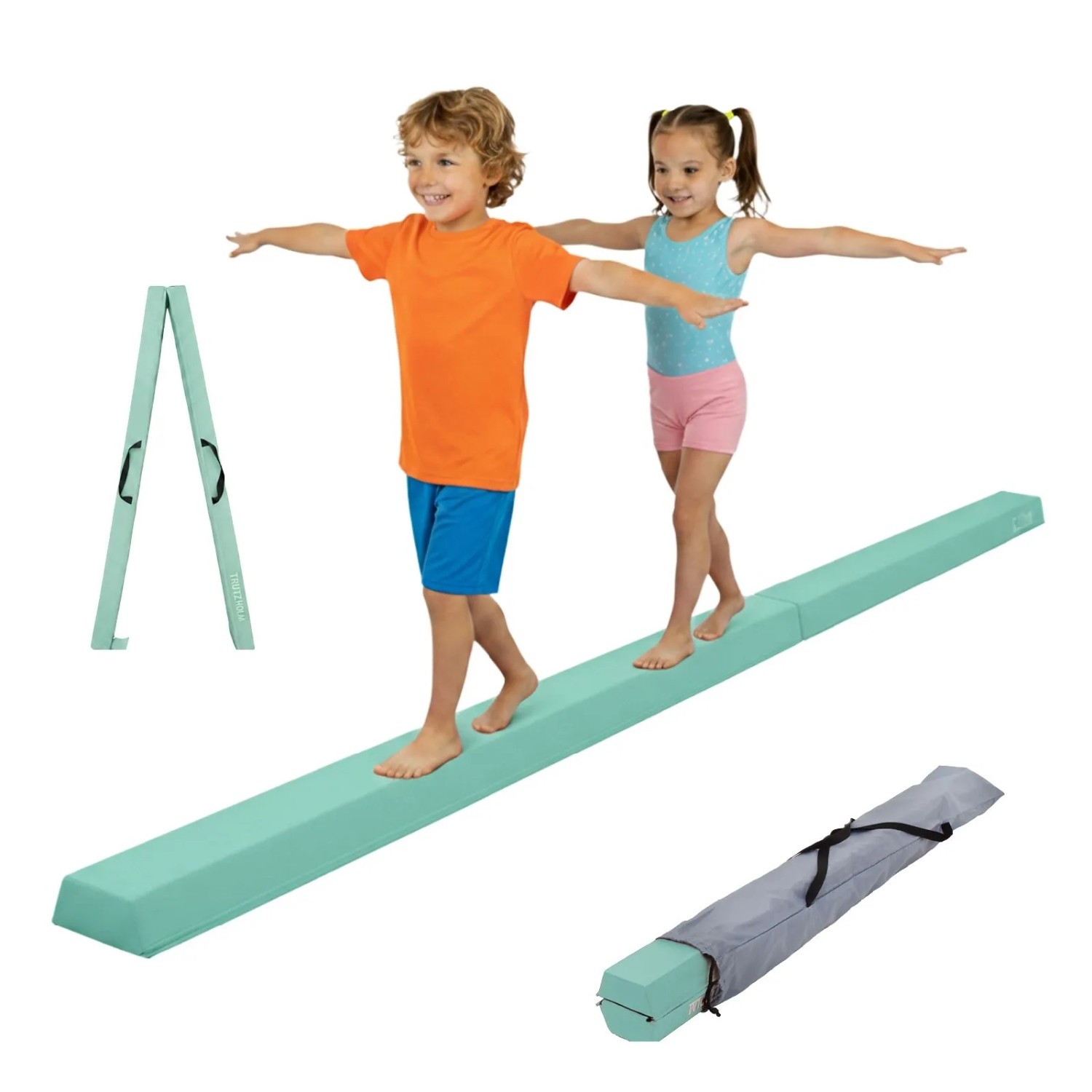 TRUTZHOLM Schwebebalken Klappbar mit Tragetasche Länge 270cm Tragkraft 100kg Mintgrün