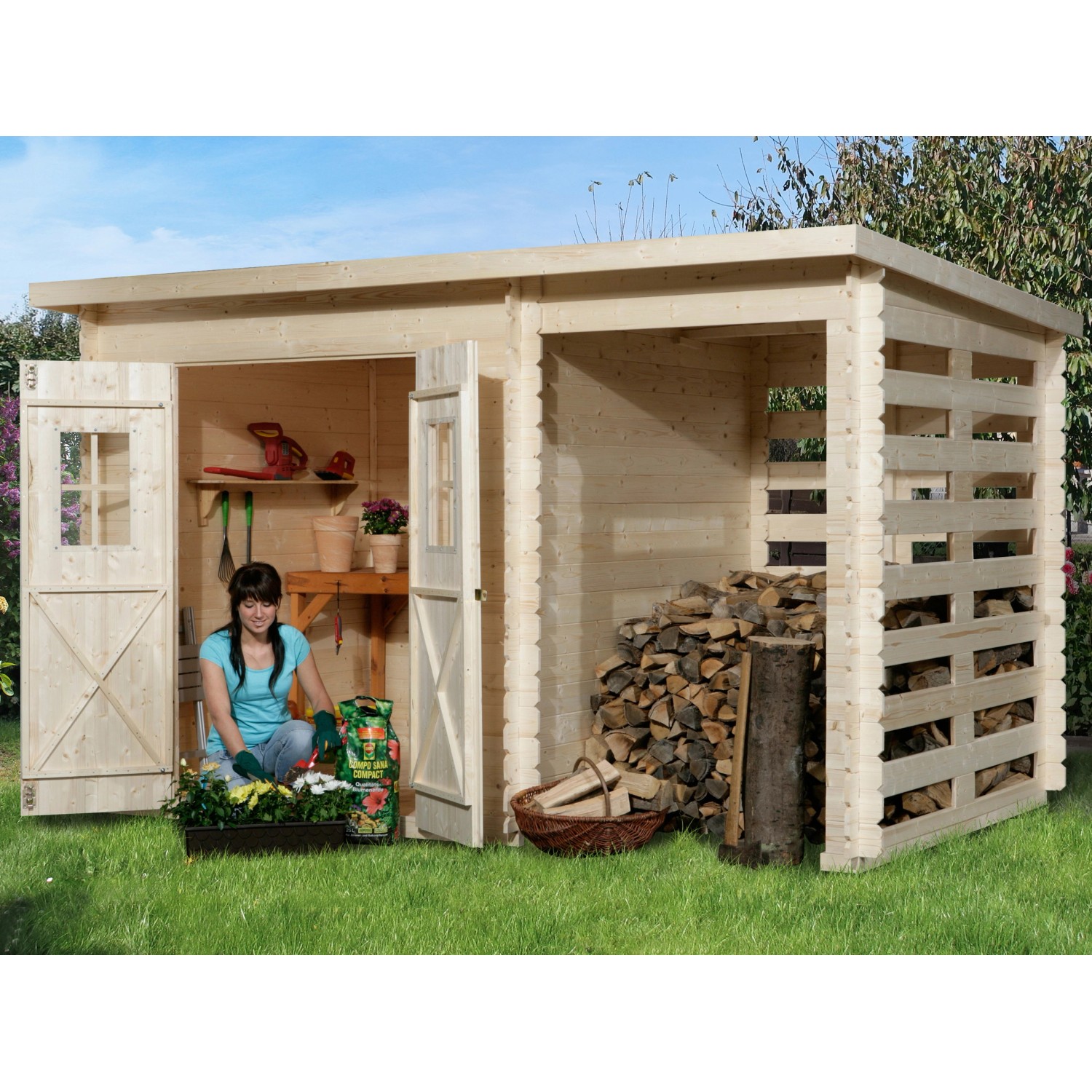 OBI Holz-Gartenhaus Cortina B 330 cm x 200 cm mit Anbau 130 cm günstig online kaufen