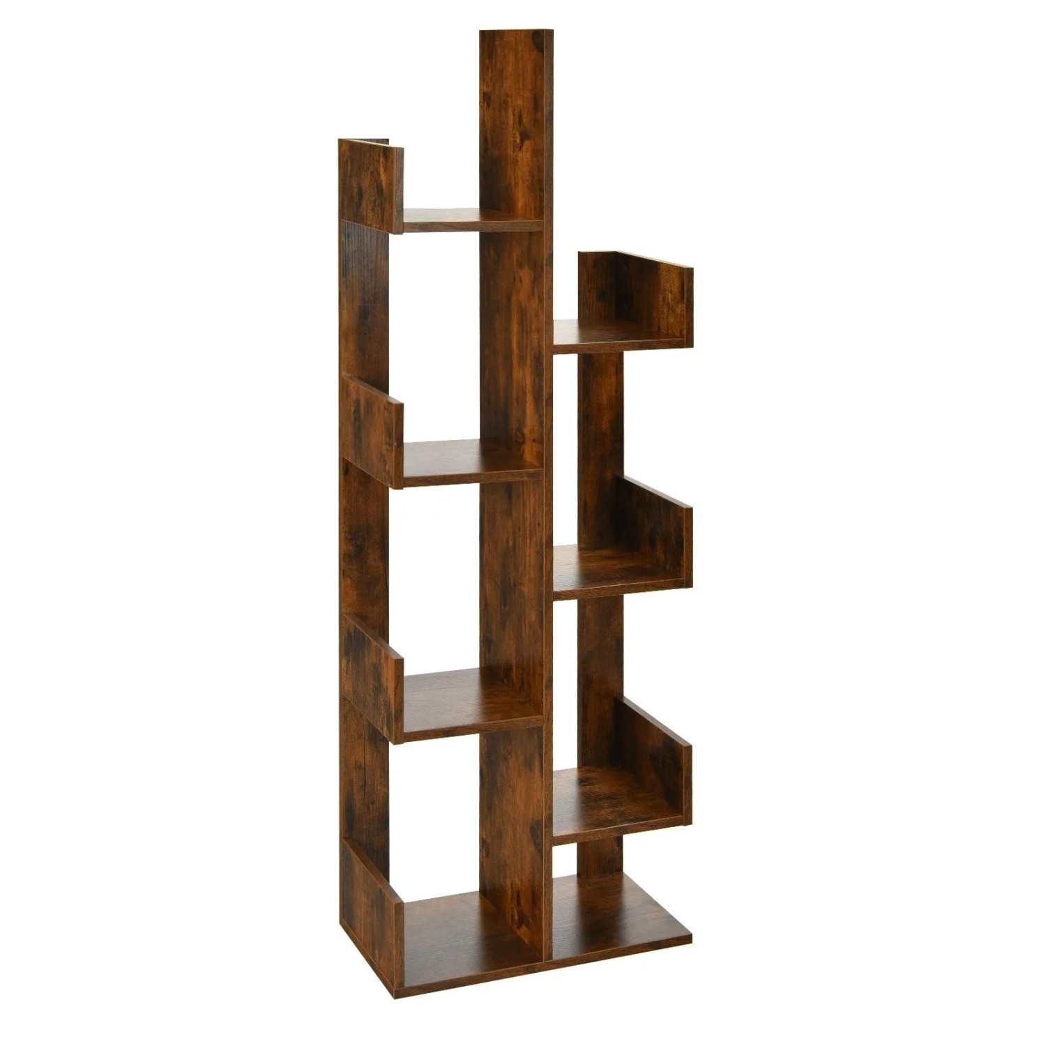 Costway Bücherregal Im Baumform Standregal mit 8 Fächern Vintagebraun günstig online kaufen