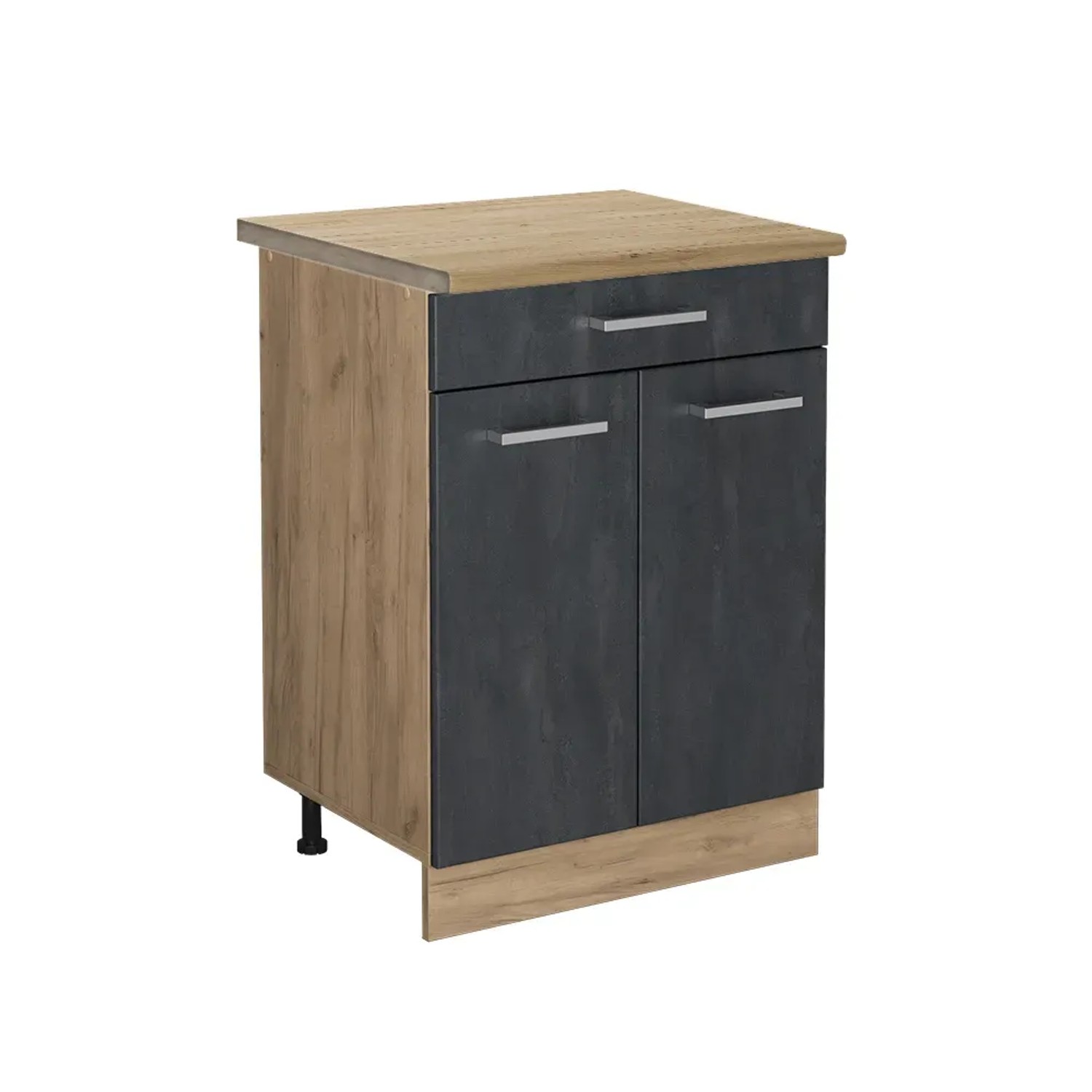 Vicco Küchenunterschrank R-Line Schubladenschrank für die Küche Schwarz Beton 60 cm AP Eiche mit Goldkraft Eiche Korpus