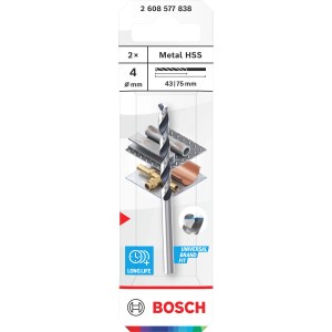 Bosch Spiralbohrer-Set, 2-teilig, HSS, für Metall, Durchmesser 4 mm.
