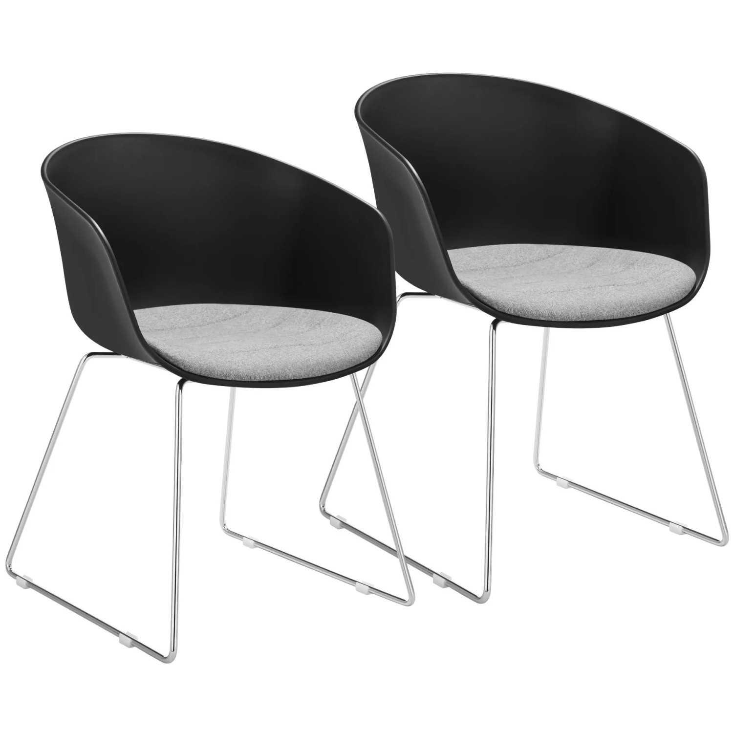 Tectake Kunststoff Armlehnstuhl Logart  Kunststoffschale  Gepolstert  Durchgehende Arm  und Rückenlehne 2Er Set 56 x 59 50 x 80 50 cm Schwarz Chrom