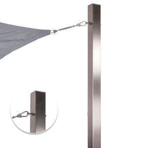 Toldoro Sonnensegelmast 3m Edelstahl, quadratischer Pfosten mit Öse und Karabiner für Sonnensegel.