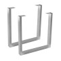 2er Set silberne U-förmige Tischgestelle aus Roheisen, 70x10x74 cm, für Tische.