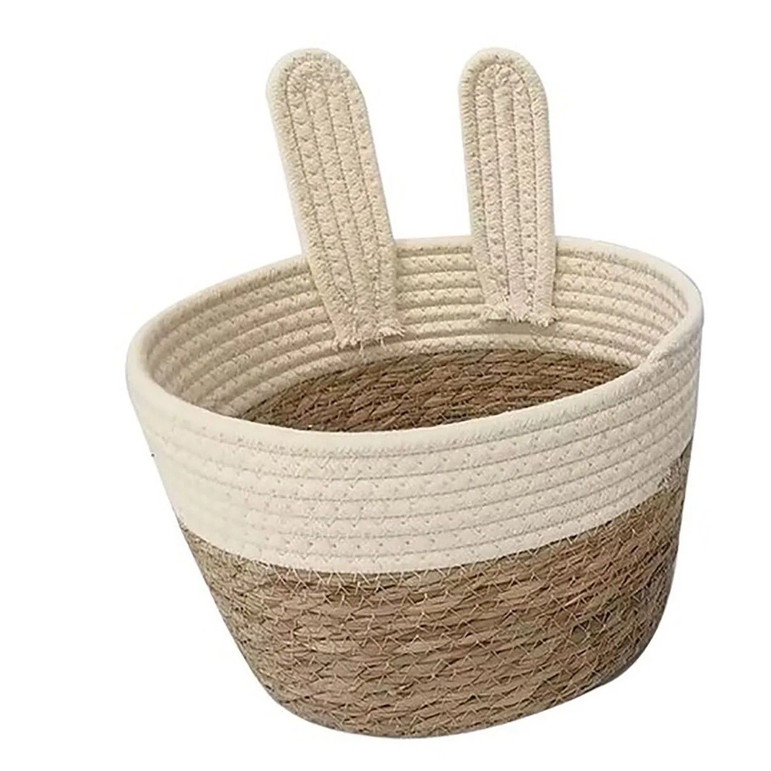 Handgearbeiteter Boltze Dekokorb Roberta XS aus Baumwolle und Rohrkolben mit Hasenohren.