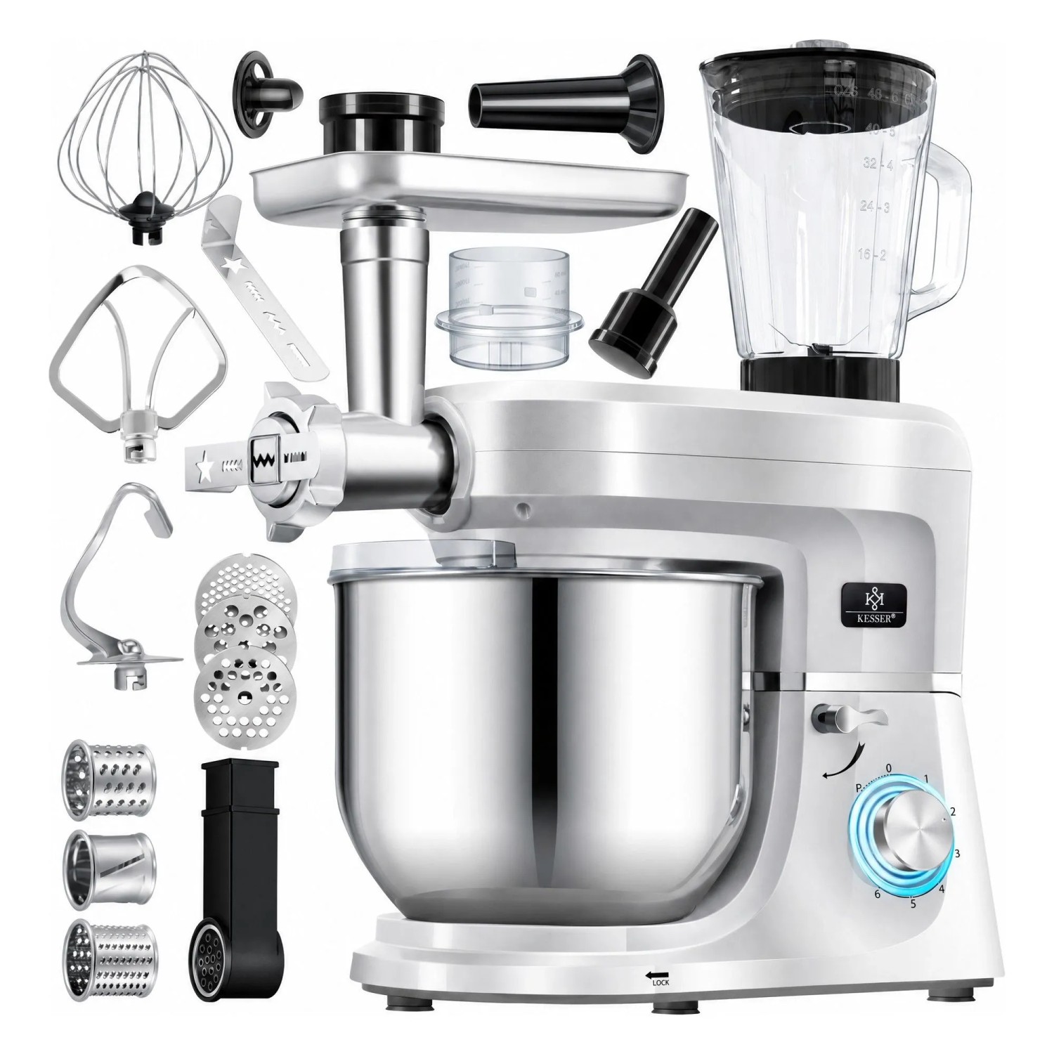 KESSER Küchenmaschine K-KM 3000 3 In 1 Fassungsvermögen 5.5, 1400 W Silber