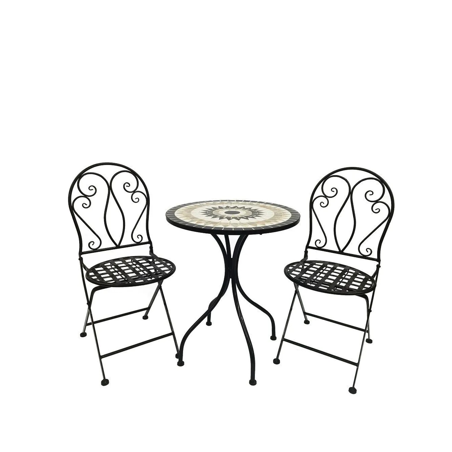 Lex 3 teilig Mosaik Eisen Set Gartenset Bistro Set Sitzgruppe Klappbar Gartenmöbel