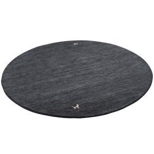Runder, anthrazitfarbener Kurzflorteppich Indo Nepal Gabbeh Shiva Natur, 150cm Durchmesser.