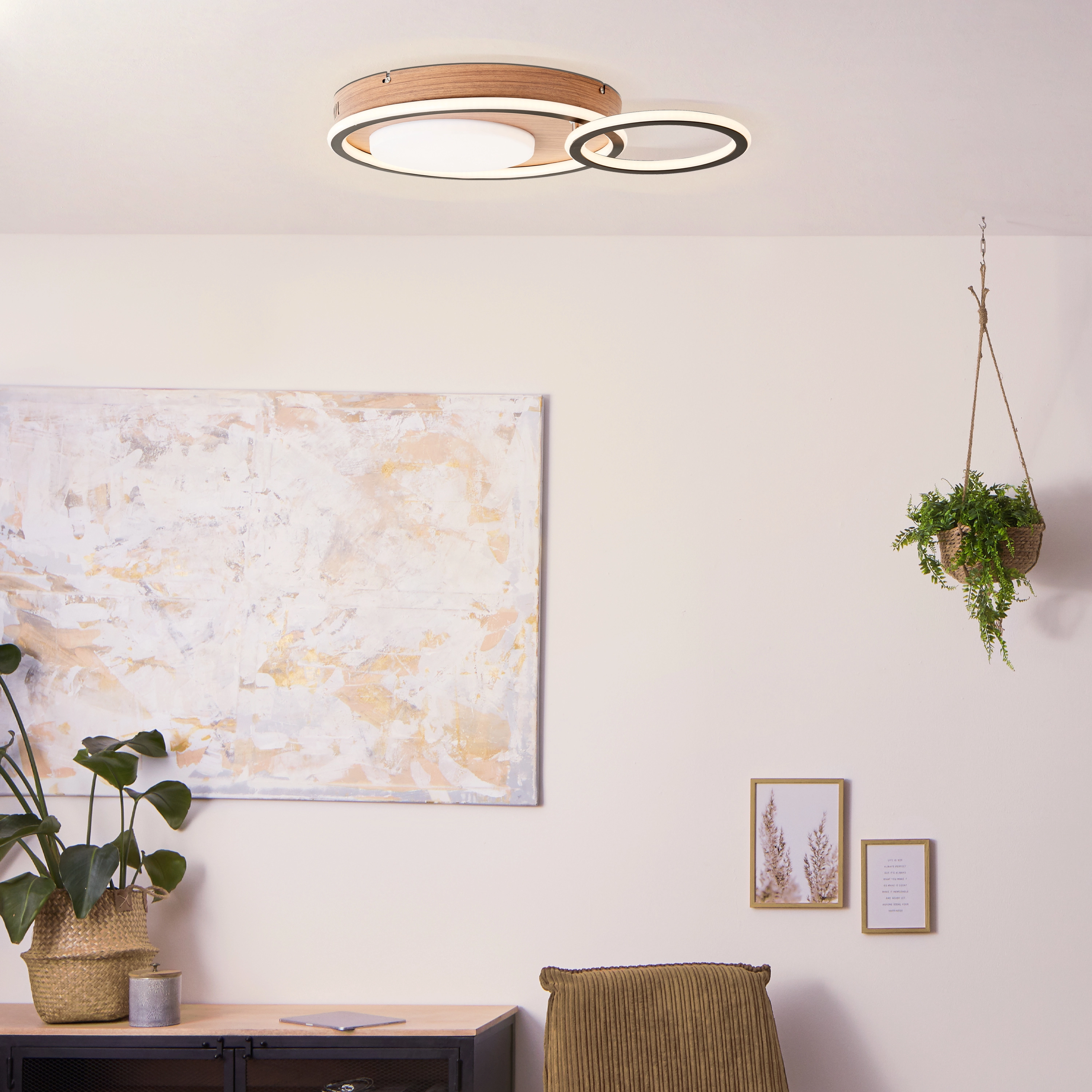 Brilliant LED-Deckenleuchte Karney 57 cm x 40 cm Schwarz und Holz kaufen  bei OBI