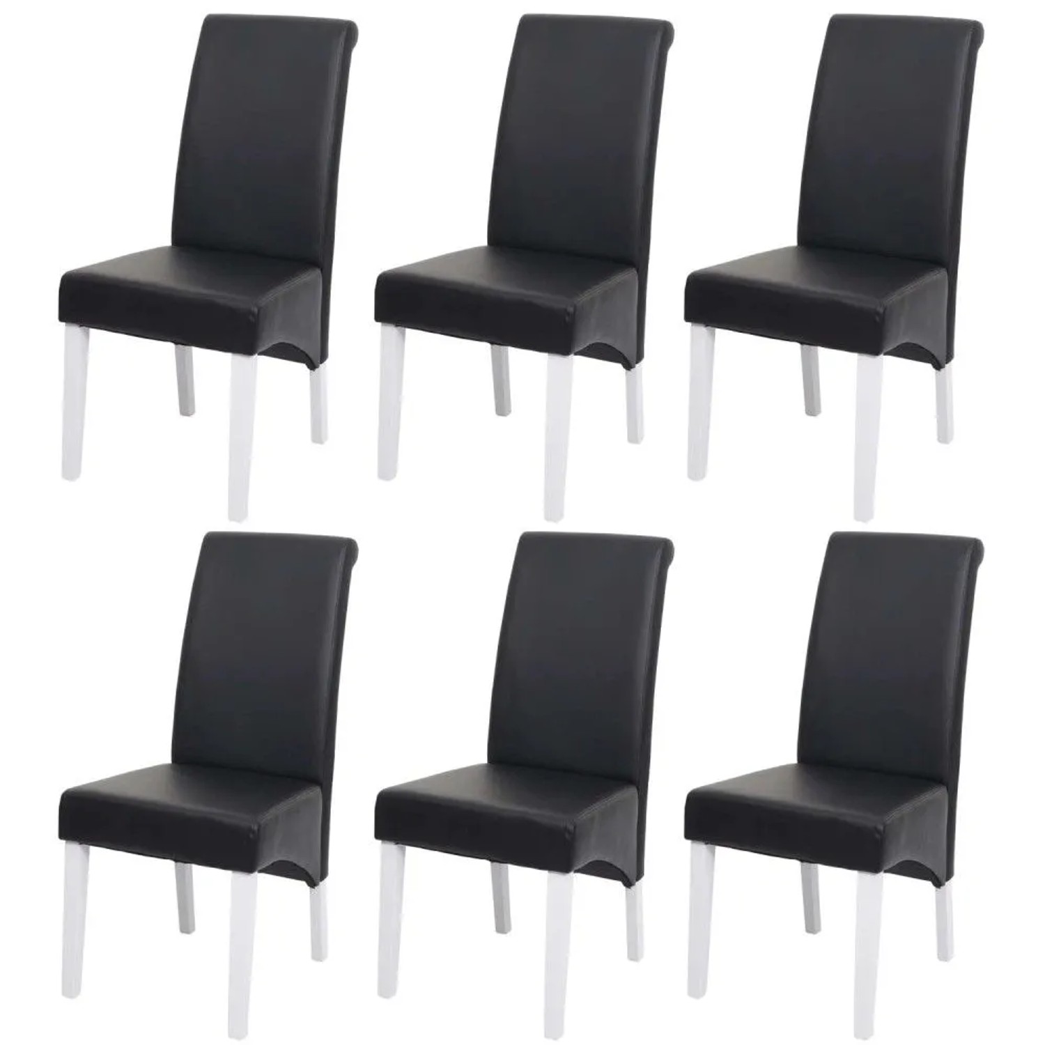 MCW Esszimmerstuhl M37 6er-Set Leder Schwarz Weiße Füße