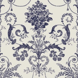 Laura Ashley Vliestapete Josette in Off White & Midnight mit floralem Muster.