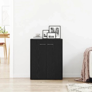 Schwarzes Sideboard Eiche Optik, 60x30x75cm, mit zwei Türen. Stauraum für Wohnzimmer oder Flur.