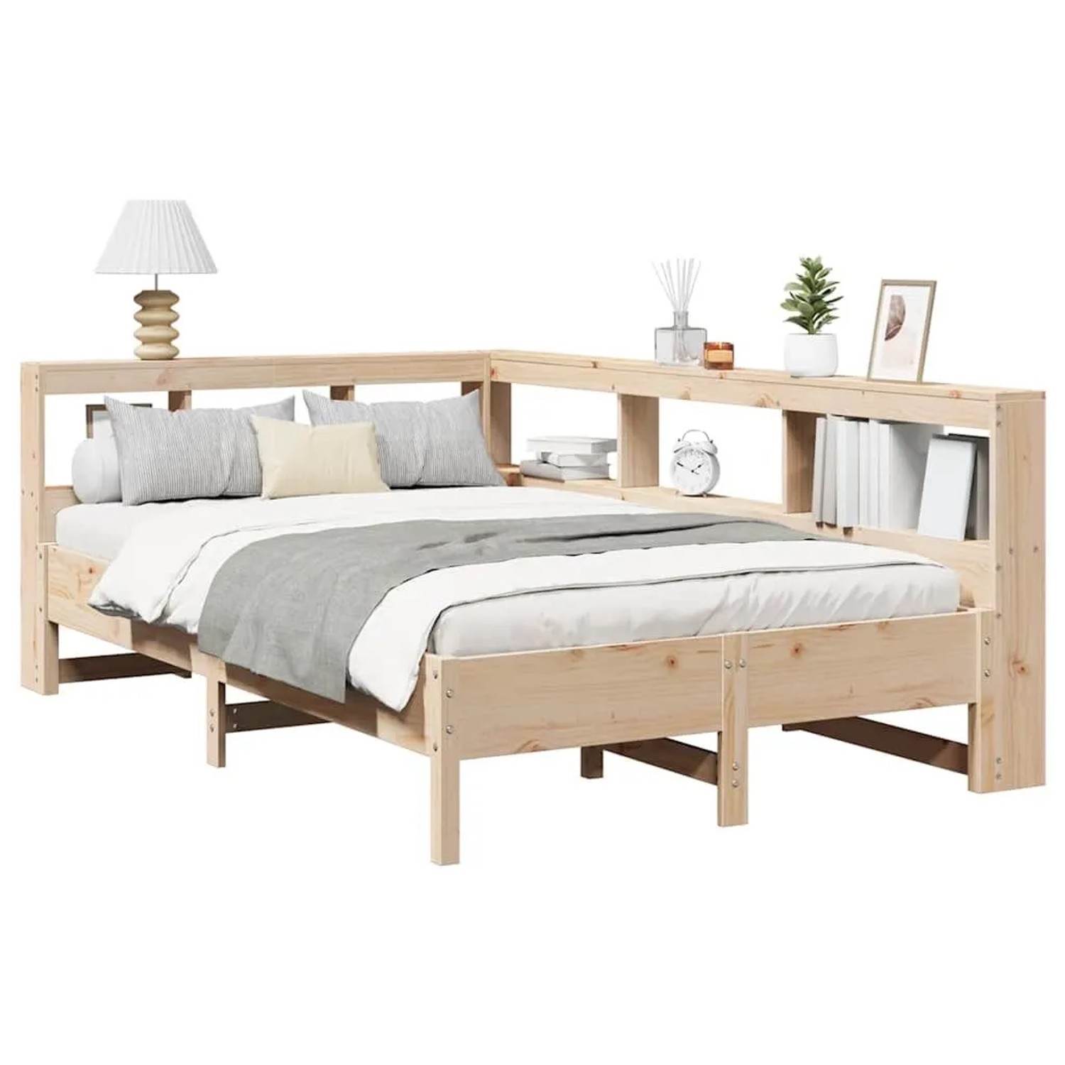 vidaXL Massivholzbett mit Regal ohne Matratze 135x190 cm Kiefernholz 3324436