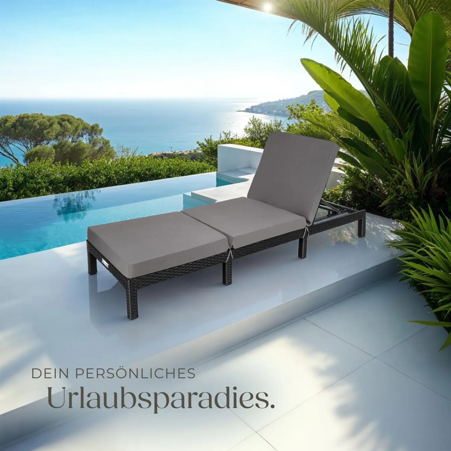 Tectake Rattan Sonnenliege Sofia Widerstandsfähig Uv Beständig  196 x 66 x 27 cm Schwarz_8