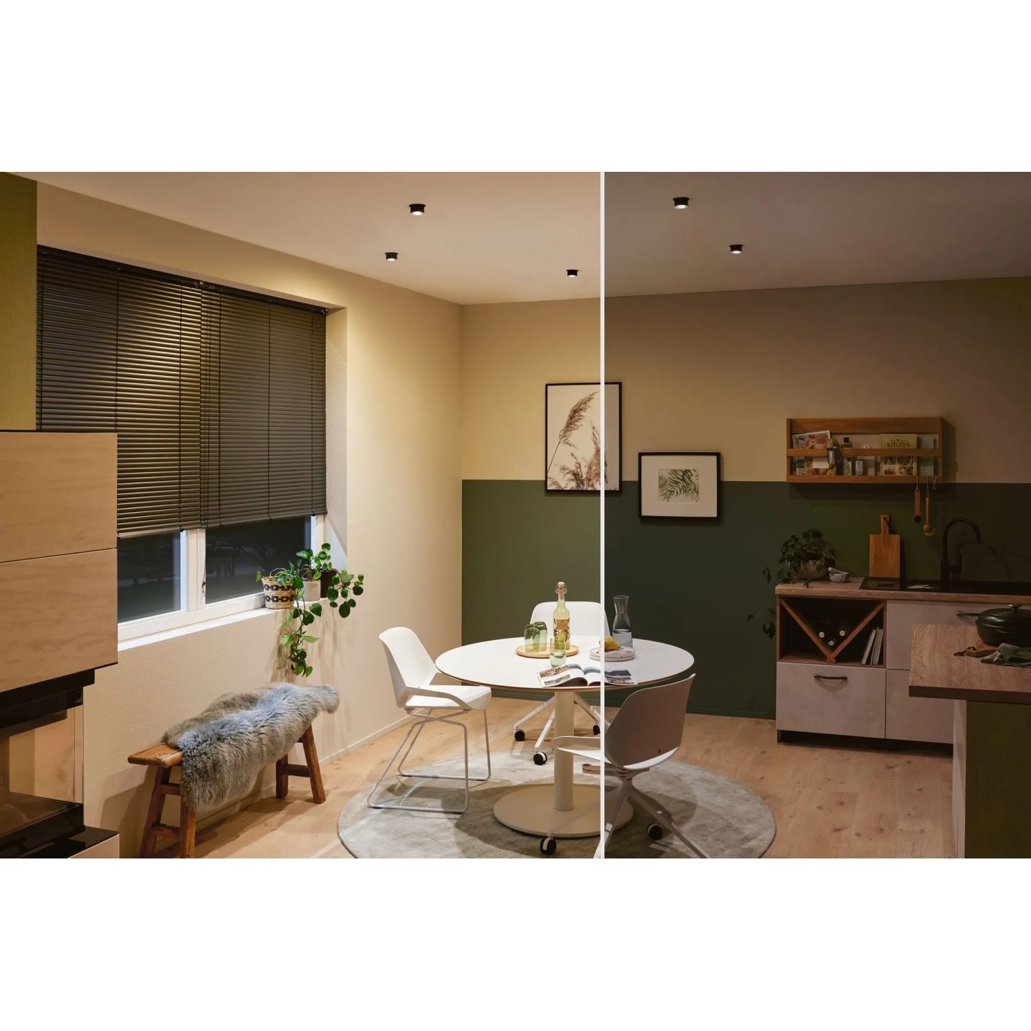 LED Einbaustrahler Set, 3er, schwarz/Eisen, warmweißes Licht in Wohnraum.