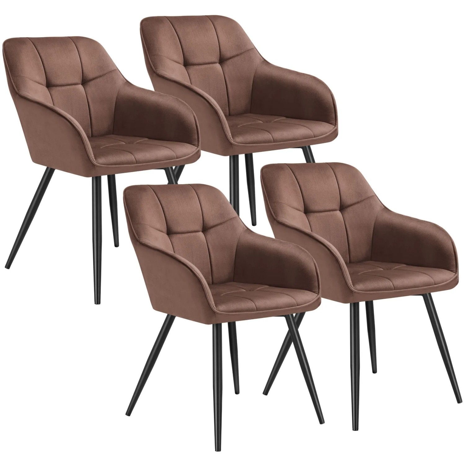 Tectake Esszimmerstuhl Marilyn Gepolstert  In Samtoptik  Gesteppt Durchgehende Lehne 4Er Set 62 x 58 x 82 cm Braun Schwarz