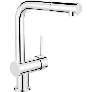 Chromfarbene baliv Niederdruck Küchenarmatur KI-1050 N mit hohem Auslauf und Geschirrbrause.