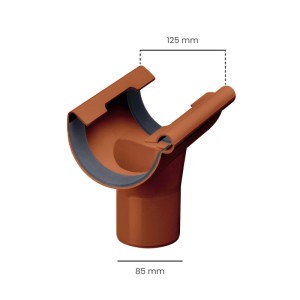 Brauner Inefa PVC Einhangstutzen NW 125/DN 85 für halbrunde Kunststoff-Dachrinnen. Robustes Verbindungsstück zur Dachentwässerung.