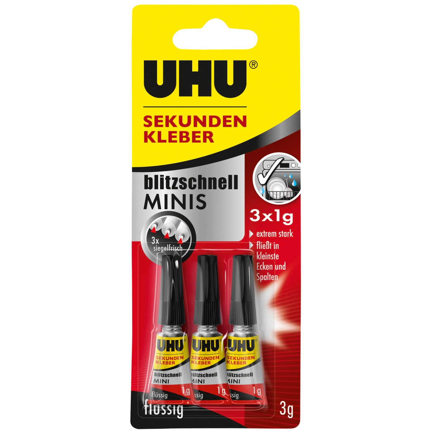 Uhu Sekundenkleber 3 x 1 g minis flüssig