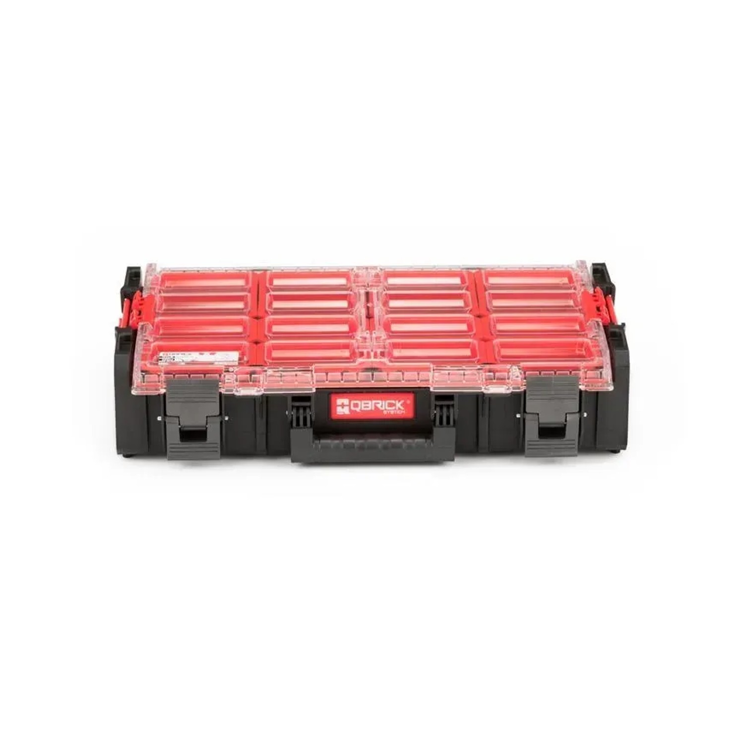 PROREGAL QBRICK Werkzeugkoffer One XL, schwarz, mit 12 Fächern und transparentem Deckel.