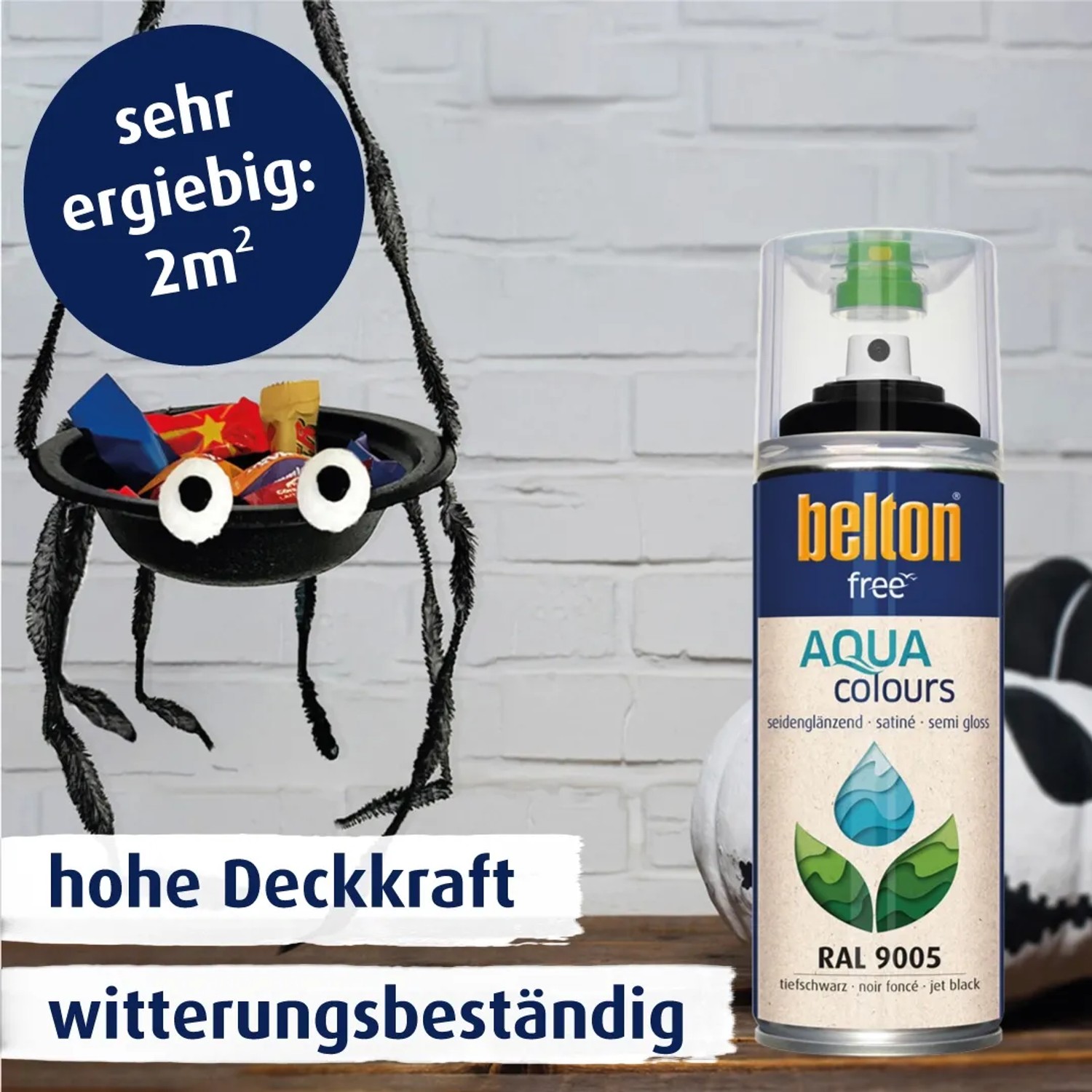 Belton Free AQUAcolours Buntlack RAL 9005 Tiefschwarz, 400ml Dose.