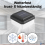 Schwarze Solar Zaunleuchte mit Solarpanel, wetterfest, frost- & hitzebeständig. Ideal für Doppelstabmattenzaun Beleuchtung.