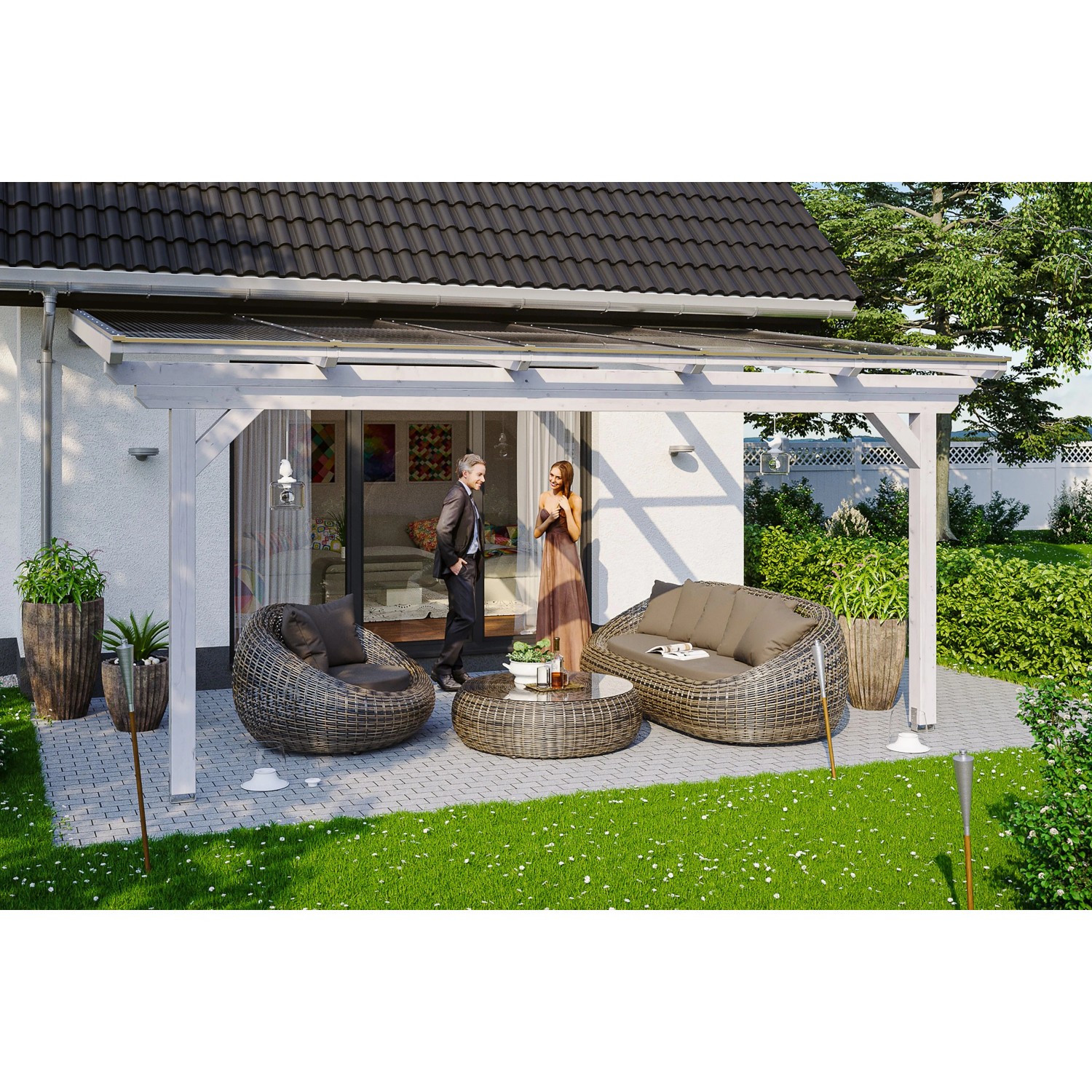 Skan Holz Terrassenüberdachung Ancona 541 x 300 cm Leimholz Weiß