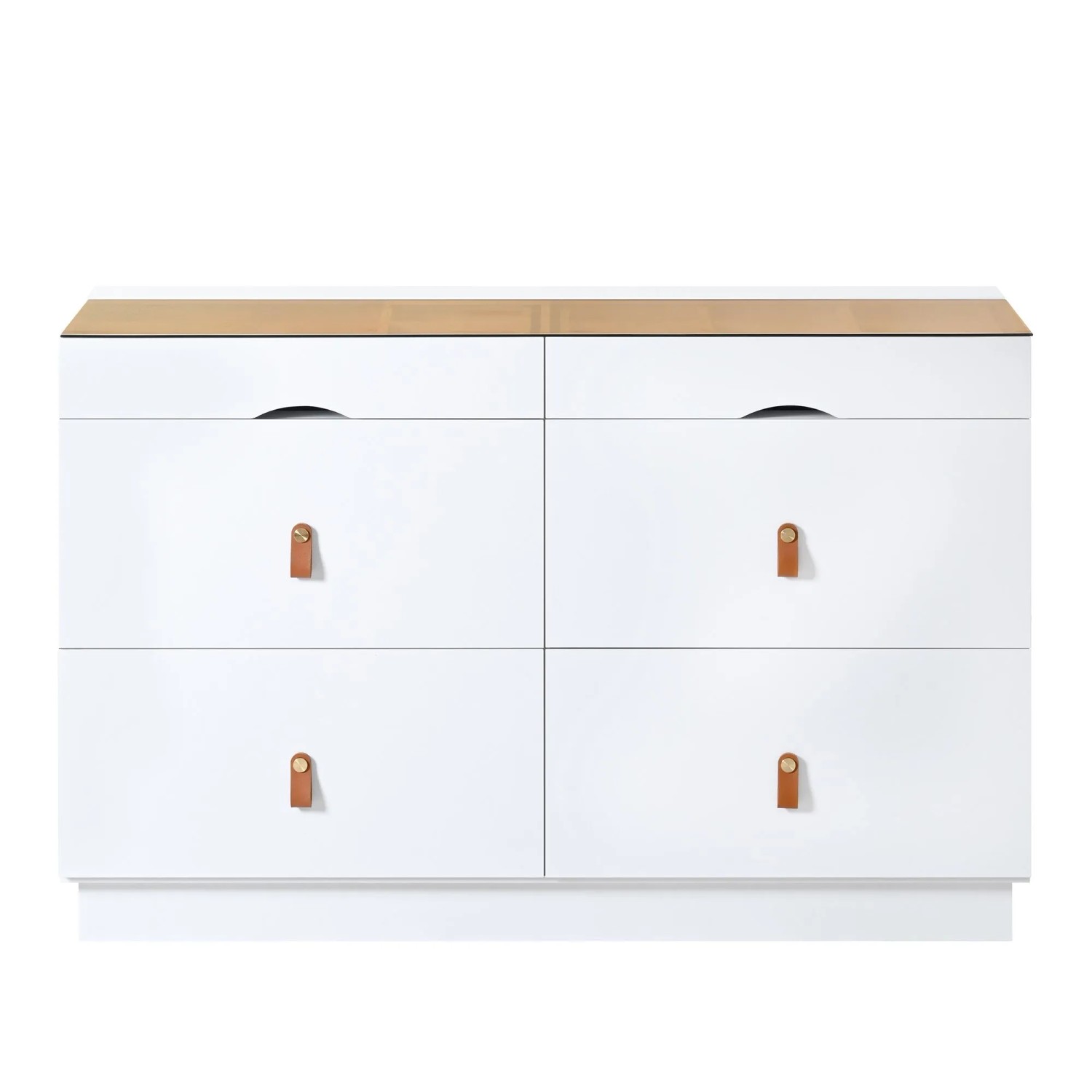 okwish Sideboard mit 6 Schubladen Glas Schlafzimmer 120x40x78cm Weiß