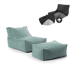 mokebo Outdoor Sitzsack Sundowner mit Hocker und Schutzhülle in Himmelgrau.