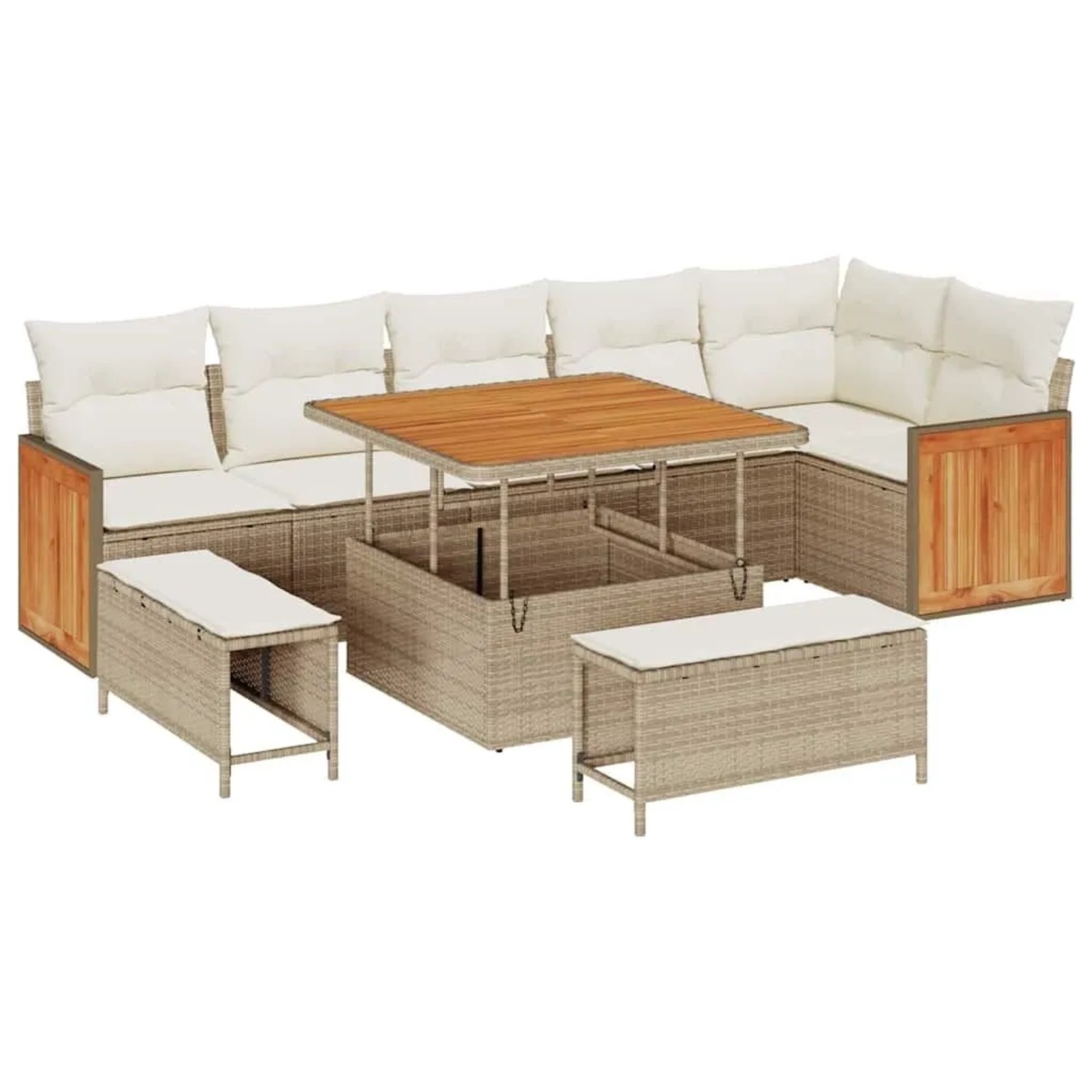 vidaXL Gartensofa-Set mit Kissen 11 Stk Beige und Creme Poly-Rattan 3365266 günstig online kaufen