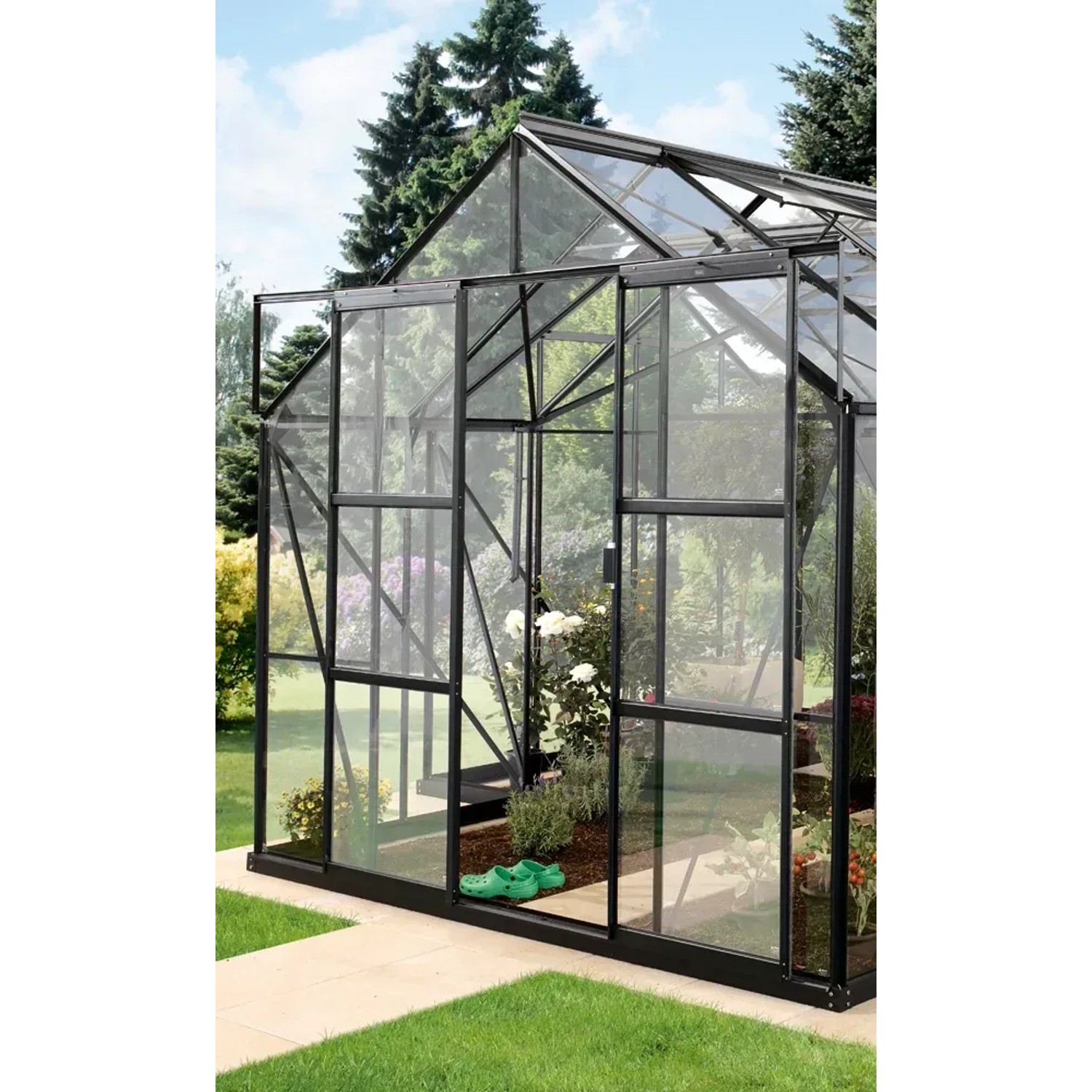 Vitavia Doppeltür-Set für Gewächshaus Sirius, schwarzer Rahmen, Glas, für mehr Zugang.