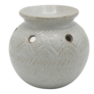 Graue Scentchips Aromalampe in Vasenform aus Keramik, 12x12 cm, mit dekorativem Muster und Aussparungen.