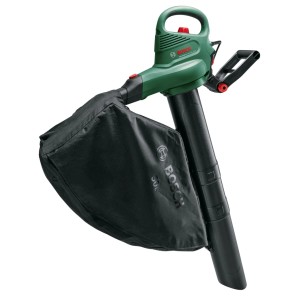 Grüner Bosch Gartensauger UniversalGarden Tidy 3000 mit schwarzem 50L Fangsack. Elektro-Laubsauger & Laubbläser.