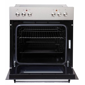 PKM Einbauherd-Set BIC3 I-KP-IX-2/2 Edelstahl mit geöffneter Backofentür und Garraum.