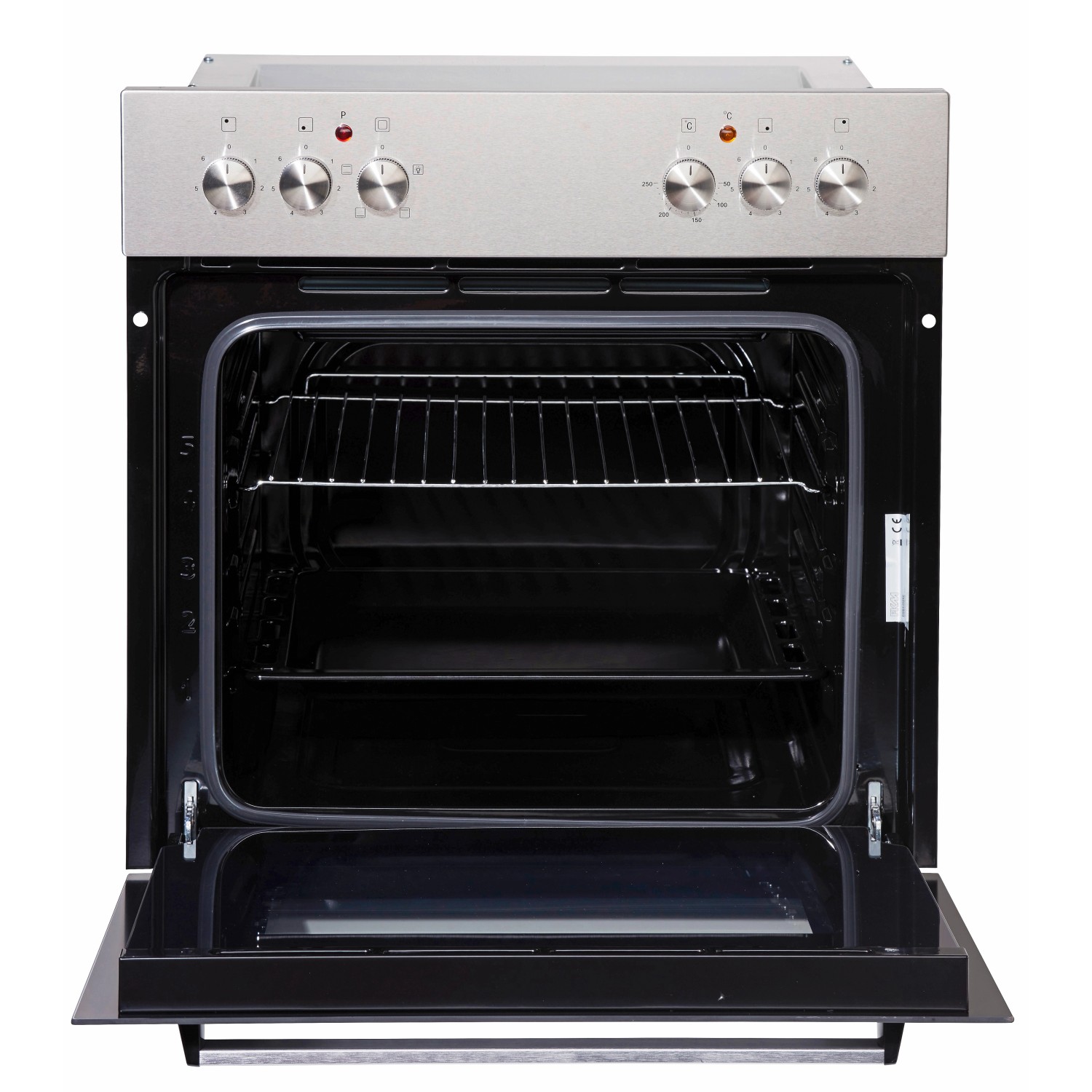 PKM Einbauherd-Set BIC3 I-KP-IX-2/2 Edelstahl mit geöffneter Backofentür und Garraum.