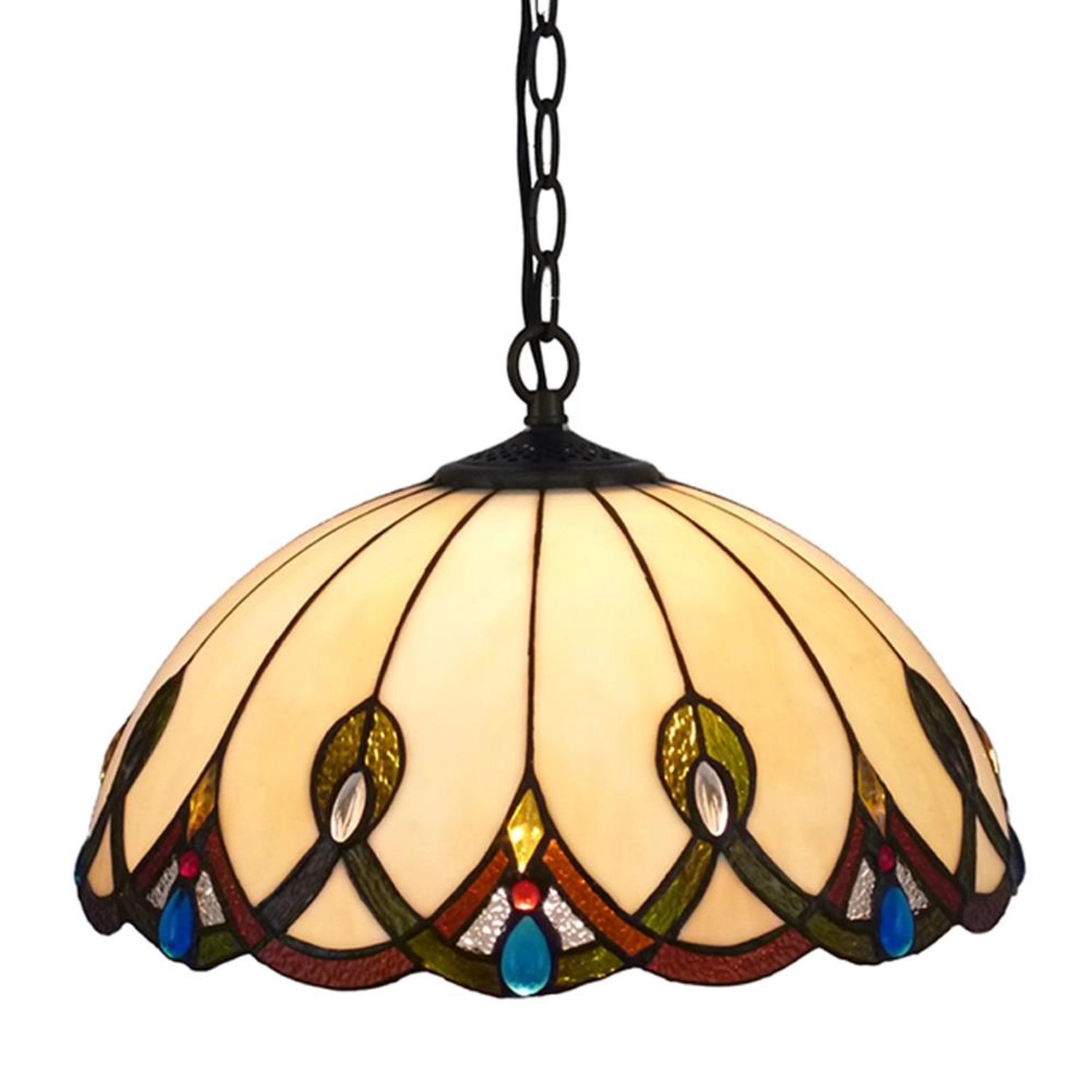 Dapo Decken Pendelleuchte Tiffany Chantal 1-Flammig 40cm E27 Metall Glas IP günstig online kaufen