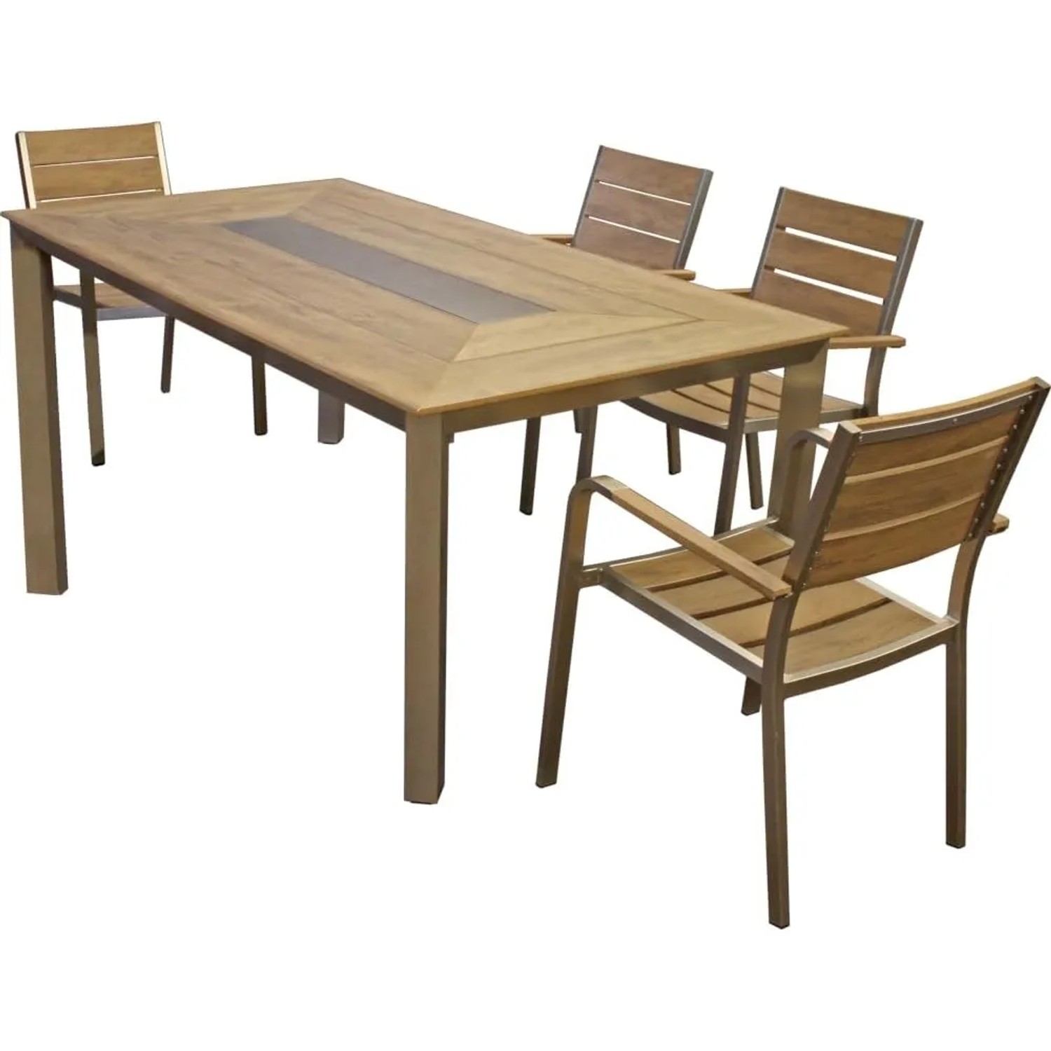 DELUKE Garten-Sitzgruppe ALWIN 5-tlg. Kunststoff Braun Gartenmöbel-Set Gartengarnitur Garten-Essgruppe Offenen Stühle Esstisch